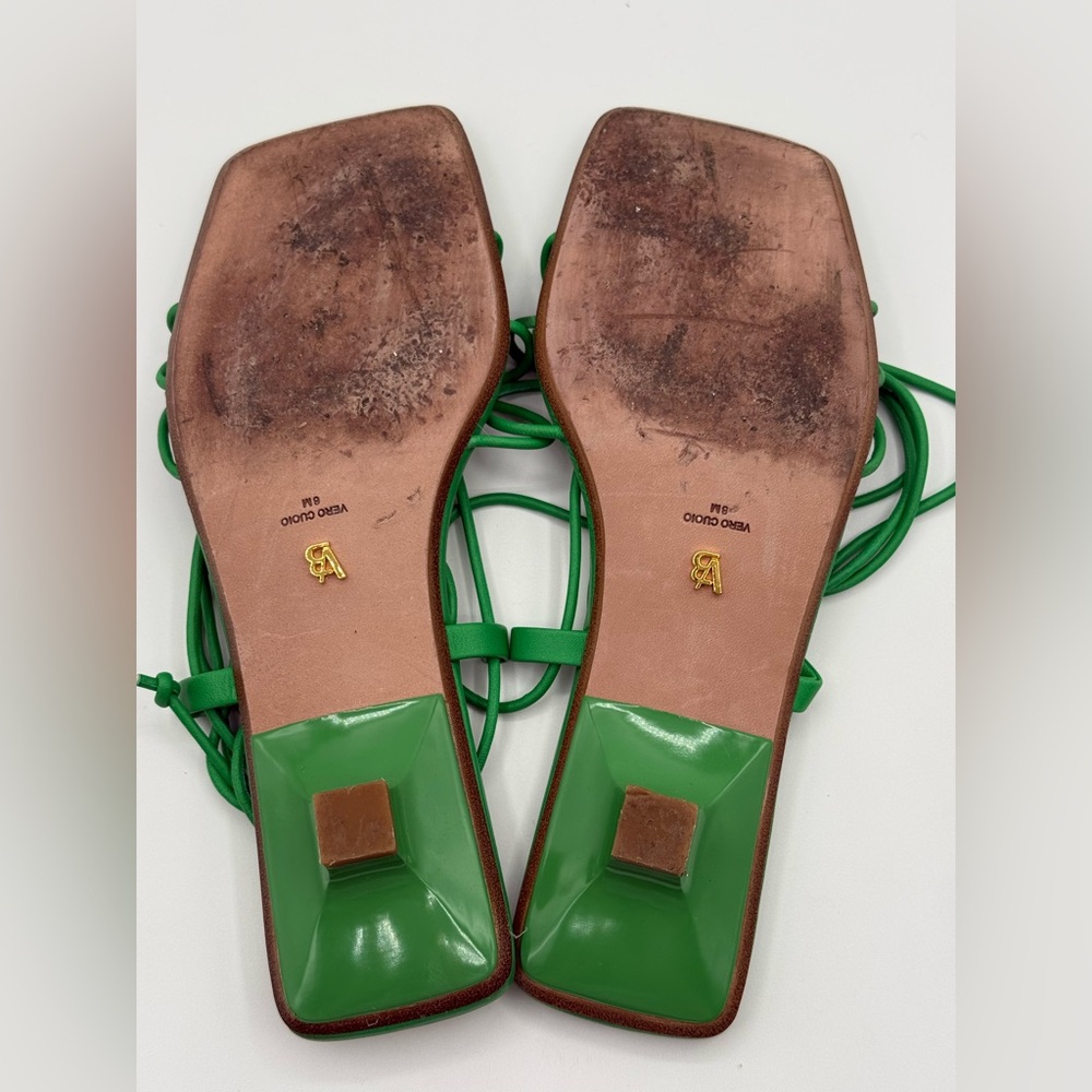 Veronica Beard Jungle Green Foley Heel Tie Sandals Size 6M - Picture 14 of 16
